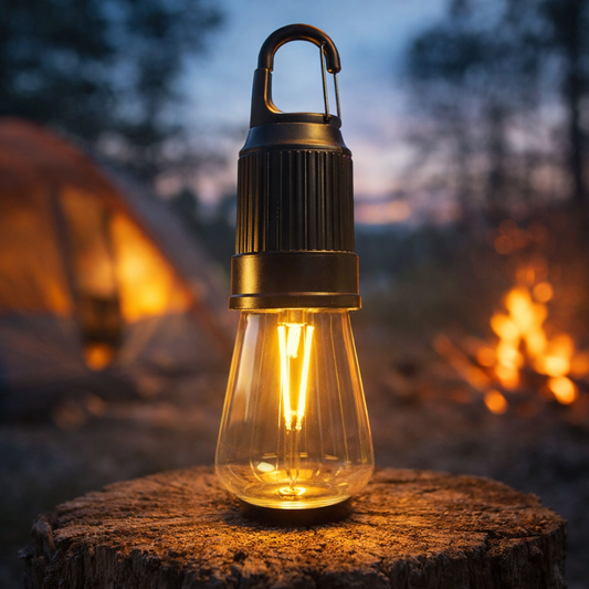 T02 Portable Hanging Camping Lamp – Type-C Rechargeable Warm Light LED Bulb with 3 Modes